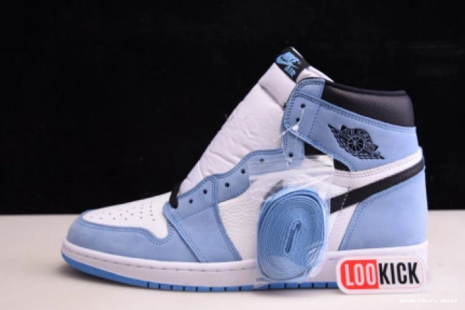 UNIVERSITY RETRO 555088-134 JORDAN 1 HIGH WHITE BLUE AIR BLACK 0719